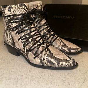 NIB Marc Cain Snake Ankle Boots Tied Black Lace